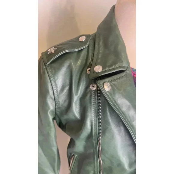 DSquared2 Men's Green Equine Leather Biker Jacket - Luxurious Designer Outerwear - Picture 6 of 9